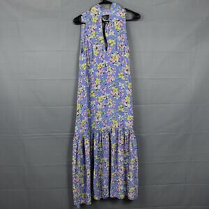 Les Reveries Dress Women Small Floral Print Silk Midi Ruffle Whimsical Boho Chic